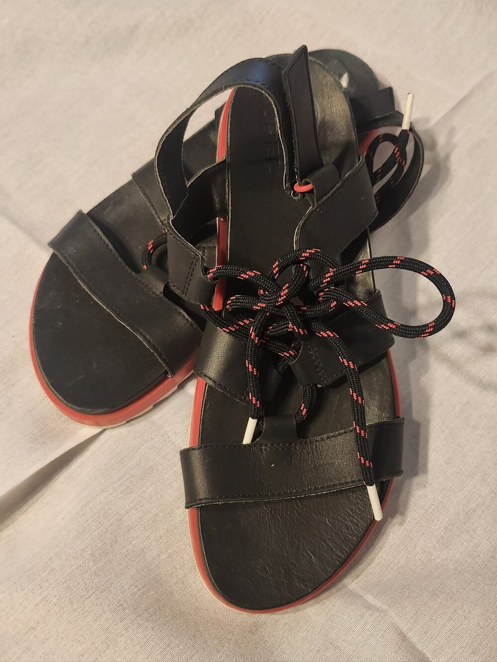 Women's Sorel Black Leather Lace-Up Sandals